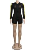 Yellow Fashion Asymmetrical perspective Long Sleeve V Neck Rompers