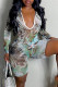 Multicolor Fashion Casual Print Tie-dye Hooded Collar Skinny Romper