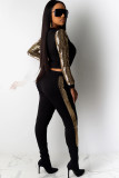 White knit Sexy Patchwork Two Piece Suits Solid Straight Long Sleeve 