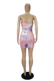 Blue Sexy Print Patchwork Strapless Pencil Skirt Dresses