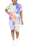 Orange Fashion Sexy adult Patchwork Print Tie Dye Two Piece Suits Straight Short Sleeve Two Pieces