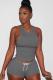 Dark Gray knit Sexy Patchwork Two Piece Suits Solid Straight Sleeveless Two-Piece Short Set