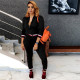 Black Elastic Fly Mid Patchwork pencil Pants Two-piece suit