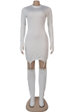 White Sexy Solid Hollowed Out Half A Turtleneck Pencil Skirt Dresses