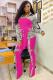 rose red adult OL Fashion Bandage Print Two Piece Suits Patchwork contrast color Loose Long Sleeve