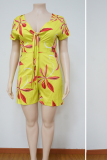 Red Sexy Print Patchwork V Neck Plus Size Jumpsuits