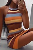Stripe Sexy Striped Patchwork Halter Sleeveless Two Pieces