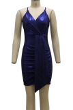Blue Sexy Solid Patchwork Spaghetti Strap Pencil Skirt Dresses