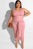 Black Fashion adult Sexy O Neck Bandage Two Piece Suits Solid