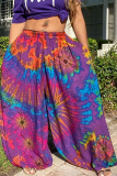 Rose Red Casual Print Patchwork Loose Mid Waist Harlan Full Print Bottoms