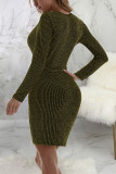 Gold Sexy Solid Patchwork V Neck Irregular Dress Dresses