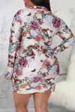 Multicolor Sexy Print Patchwork V Neck Pencil Skirt Dresses