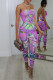 Purple Sexy Casual Print Backless Strapless Skinny Jumpsuits