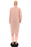 Pink Casual Solid Turndown Collar Outerwear