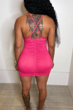 Yellow Sexy Solid Hollowed Out Pencil Skirt Dresses