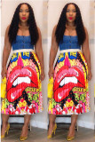 Stripe Elastic Fly Sleeveless Mid Print Draped Striped Patchwork Gradient Letter Pleated skirt Pa