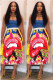As Show Elastic Fly Sleeveless Mid Print Draped Striped Patchwork Gradient Letter Pleated skirt Pa