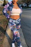 rose red and blue Casual Print Tie-dye Turndown Collar Outerwear