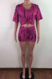 Red Fashion Casual adult Ma'am Print Two Piece Suits pencil Short Sleeve Two Pieces