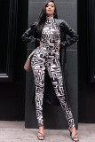 Black Sexy Two Piece Suits Patchwork Striped pencil Long Sleeve