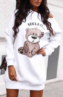 White Fashion Casual Print Basic O Neck Printed Dress Dresses