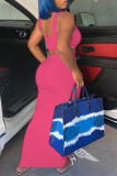 Pink Sexy Casual Solid Vests U Neck Sleeveless Two Pieces