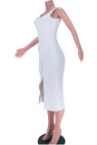 White Sexy Casual Solid Backless Zipper Spaghetti Strap Vest Dress