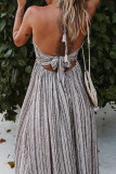 Apricot Fashion Street Print Patchwork V Neck A Line Dresses