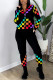 Black Sportswear Print Zipper Collar Long Sleeve Two Pieces