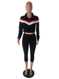 Black Elastic Fly Mid Patchwork pencil Capris Two-piece suit