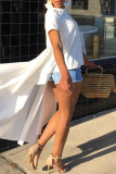 White Fashion Casual Solid Asymmetrical O Neck Tops
