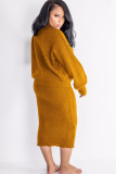 Grey Sexy Solid Two Piece Suits pencil Long Sleeve