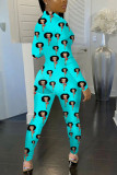 multicolor Fashion Sexy Print zipper Long Sleeve O Neck Jumpsuits