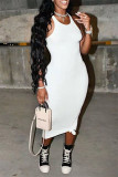 Pink Fashion Casual Solid Basic O Neck Vest Dress