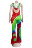 Red Sexy Casual Print Tie-dye Backless Hooded Collar Regular Jumpsuits