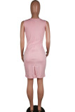 White Sexy White Green Pink Yellow Spaghetti Strap Sleeveless Slip Sheath Knee-Length Print Dresses