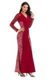 Black adult Celebrities Fashion Cap Sleeve Long Sleeves V Neck A-Line Floor-Length Solid lace pe