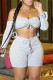 Grey Sexy Casual Solid Bandage Backless Strapless Long Sleeve Two Pieces