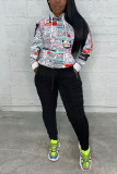 White Fashion Casual Print Basic Hooded Collar Tops
