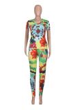 Multi-color Fashion adult Street Patchwork Print Two Piece Suits pencil Short Sleeve Two Pieces