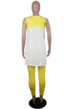 Yellow Fashion Casual adult Patchwork Solid Two Piece Suits pencil Sleeveless Two Pieces