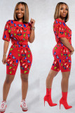 Yellow Fashion adult Sexy backless Print Two Piece Suits Patchwork Straight Short Sleeve Two-Pie