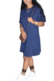 Black Fashion Casual Black Yellow rose red Navy Blue Army Green Cap Sleeve Short Sleeves O neck A-Line Knee-Length Solid Dresses