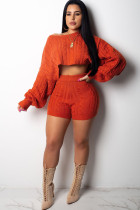 Orange Wool Europe and America Solid Two Piece Suits pencil Long Sleeve Two-Piece Short Set