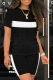 Black Casual Print Patchwork O Neck Short Sleeve Two Pieces