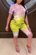 Yellow Fashion Casual adult Patchwork Print Tie Dye Gradient Two Piece Suits pencil Short Sleeve Two Pieces