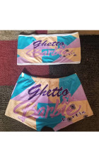 Sky blue yellow light purple Sexy Plaid Letter Print Character Straight Two Pieces