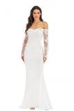 Black Sexy Fashion adult Off The Shoulder Long Sleeves One word collar Mermaid Floor-Length Soli