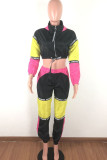 Red and black Fashion Active adult Ma'am Patchwork contrast color Two Piece Suits pencil Long Sleeve Two Pieces