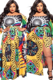 multicolor Street One word collar Print Split Pattern Plus Size